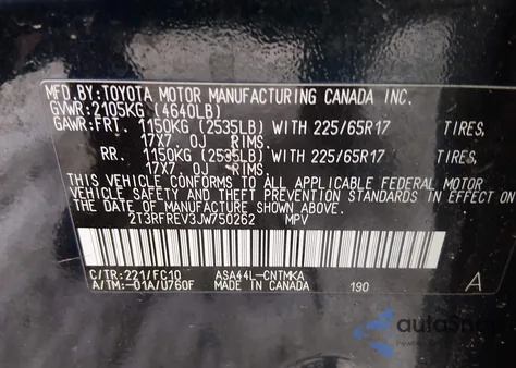 2018 Toyota Rav4 Xle z USA, uszkodzony, nr VIN 2T3RFREV3JW750262